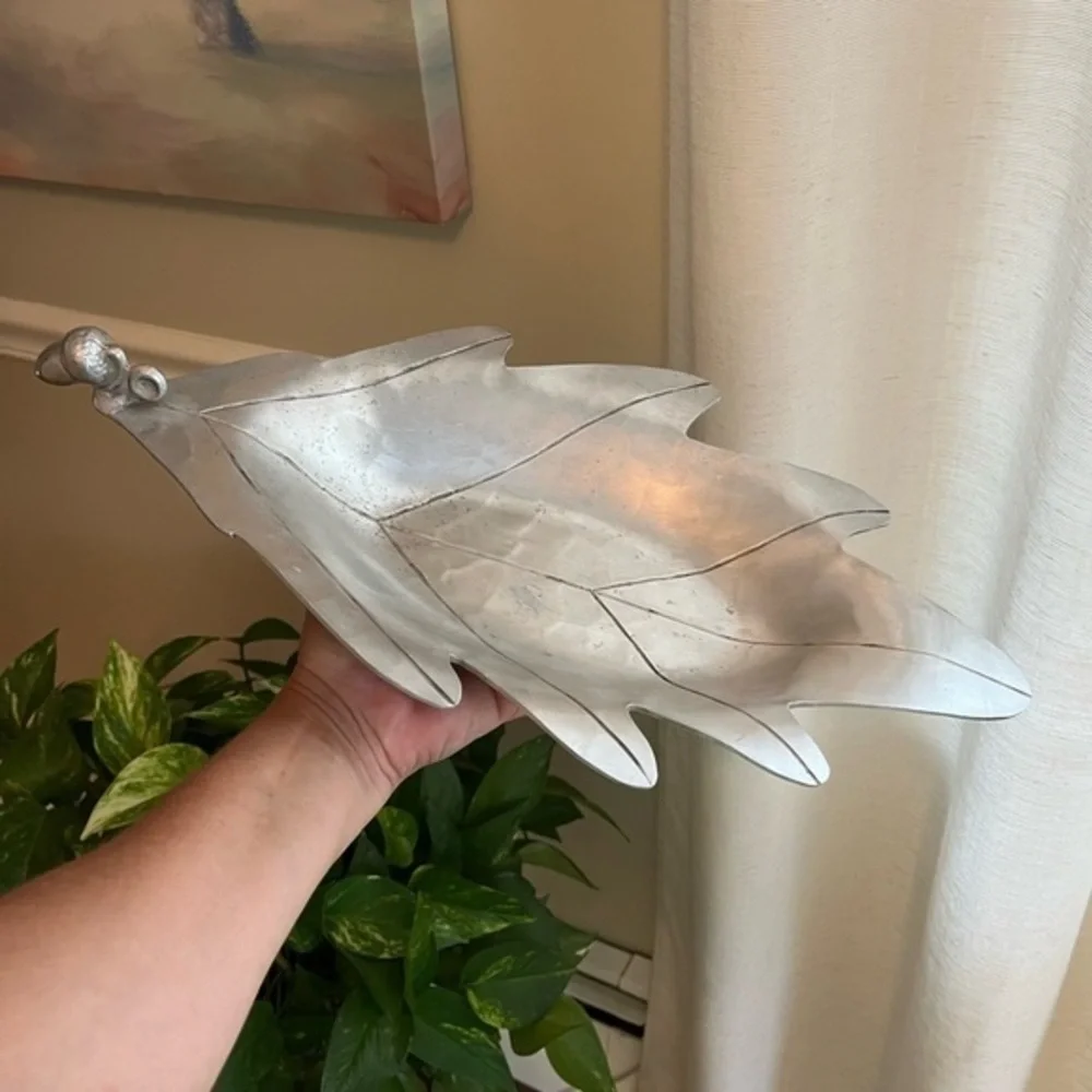 Vintage Palmer Smith Silver Aluminum Leaf Tray Acorn Handle
